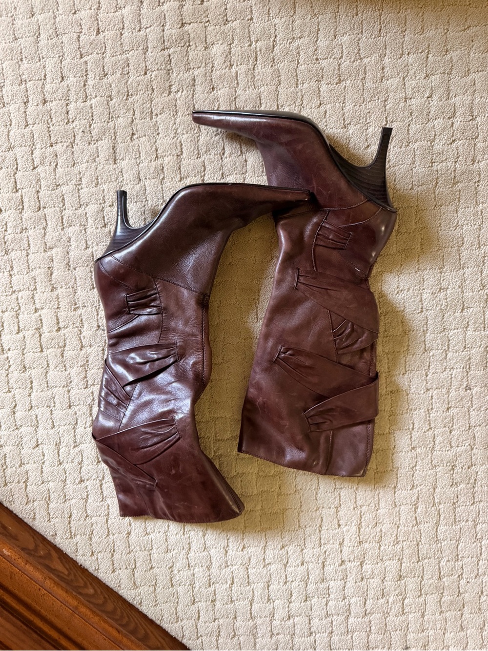 Brown Leather Mid-Calf Heeled Boots - Women's